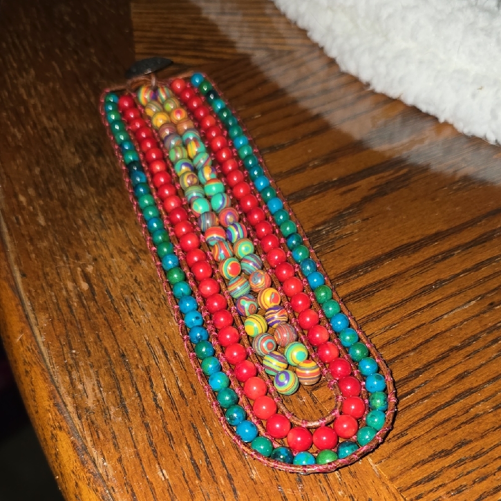Handmade Genuine Semi Precious Stone And Leather Braceket